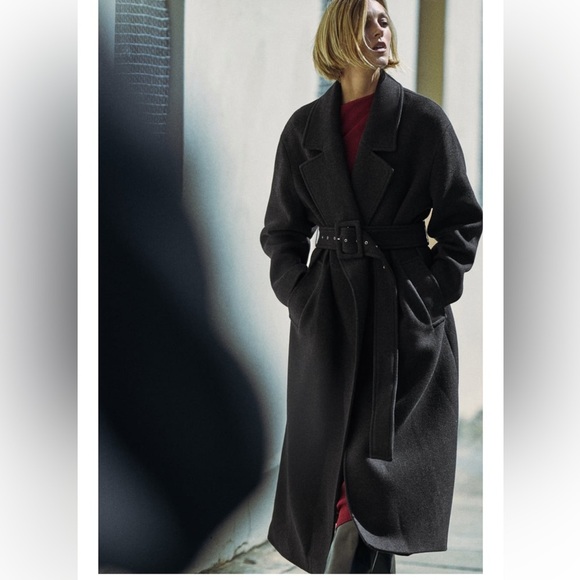 ZARA FITTED COAT WITH BELT ANTHRACITE GREY - Picture 1 of 7